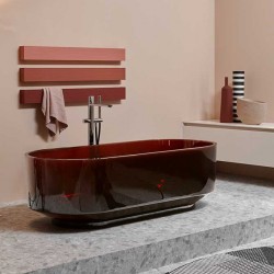 Red and brown light luxury 1.6-1.7 meter high-end bathtub with a central faucet feature