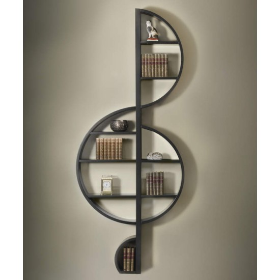 Creative European style music notes shaped metal wrought iron wall bookshelf, piano room music notes decorative art storage bookshelf