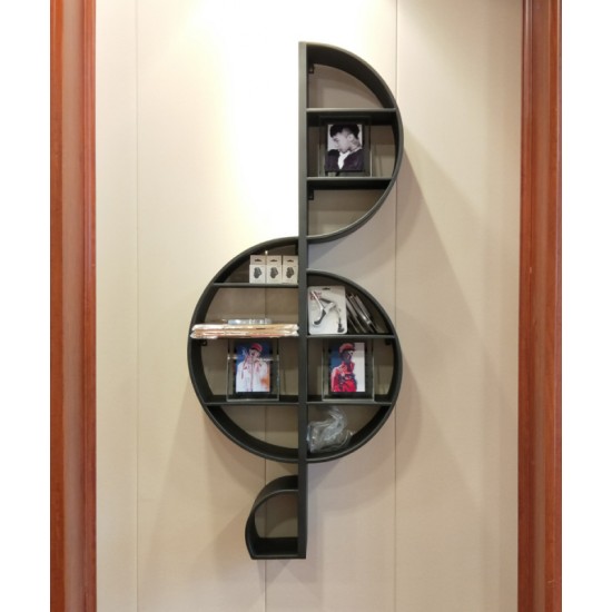 Creative European style music notes shaped metal wrought iron wall bookshelf, piano room music notes decorative art storage bookshelf