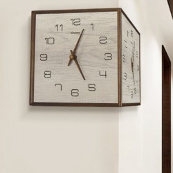 Double sided solid wood wall clock Corner silent clock for home and office with two-way view