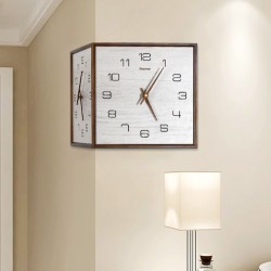 Double sided solid wood wall clock Corner silent clock for home and office with two-way view