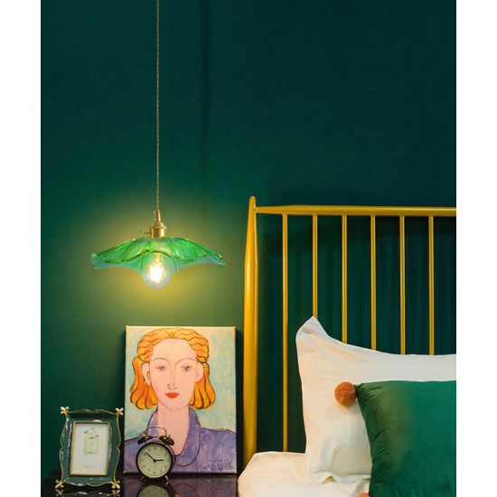 Nordic minimalist stained glass hanging line bedside lamp, post-modern creative bedroom restaurant lamp, small chandelier