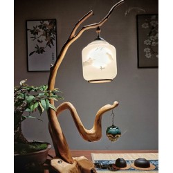 Decorative table lamp made of solid wood with retro patterns on the lampshade high-level finishes hand-carved wood, atmosphere lamp log customization