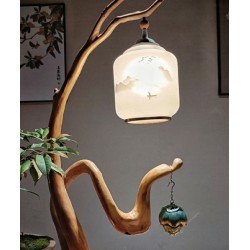 Decorative table lamp made of solid wood with retro patterns on the lampshade high-level finishes hand-carved wood, atmosphere lamp log customization