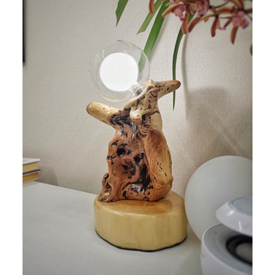Exquisite handmade solid wood table lamp for bedroom and desktop, handmade solid wood small table, natural style decor, high-value creative holiday gift