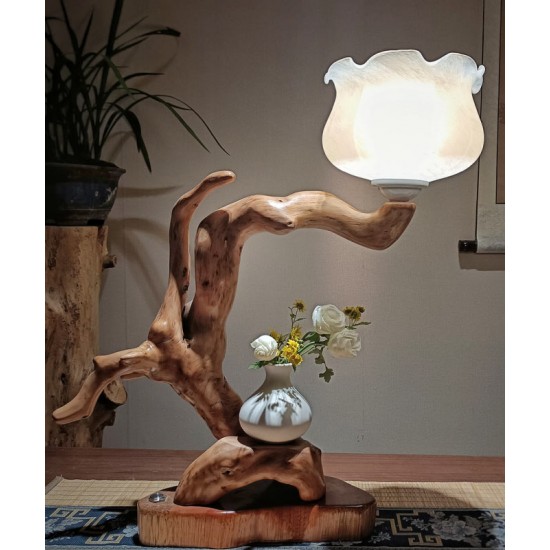 High level decoration handmade wood carved table lamp for bedrooms and living rooms, carving decoration decoration bedroom bedside lamp, natural style table lamp