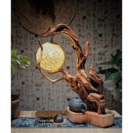 High level decoration handmade wood carved table lamp for bedrooms and living rooms, carving decoration decoration bedroom bedside lamp, natural style table lamp