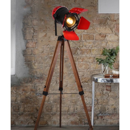 American style retro solid wood floor lamp, Living room floor lamp with LED remote control