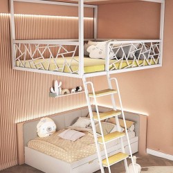 Modern minimalist multi-functional high bed, iron frame bed for children, space-saving wrought iron loft bed, dormitory bed