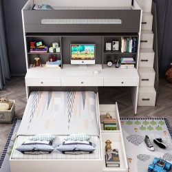 More economical bunk bed with desk and wardrobe, upper bed and lower table, small apartment high and low bed, learning integrated bed