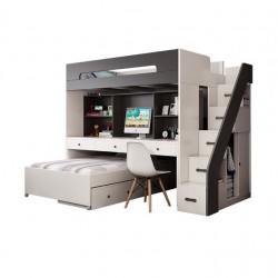 More economical bunk bed with desk and wardrobe, upper bed and lower table, small apartment high and low bed, learning integrated bed