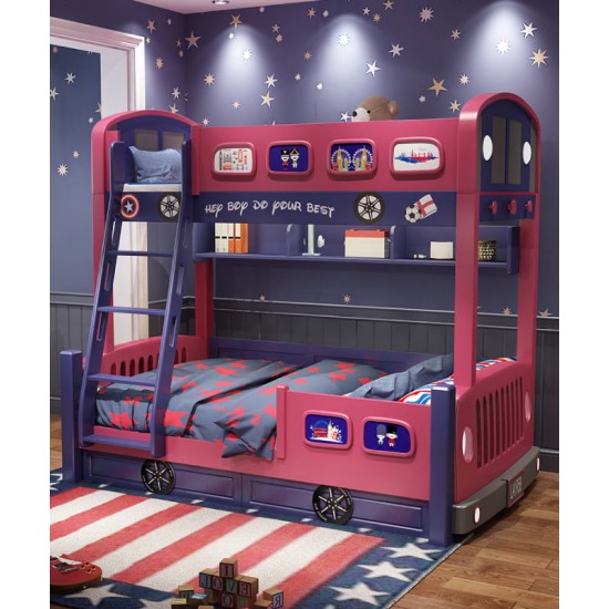 All solid wood bunk bed, two-story children's bed, upper and lower bunk wooden bed, high and low childrens bus bed