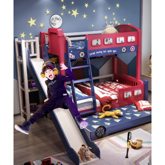 All solid wood bunk bed, two-story children's bed, upper and lower bunk wooden bed, high and low childrens bus bed