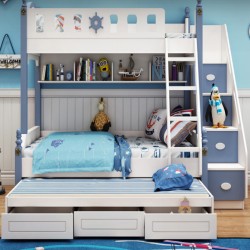 Multifunctional modern mediterranean and artistic style wooden bunk bed for boys