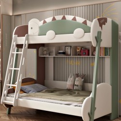 Childrens creative bunk leather solid wood bed bed with wardrobes and stairs 