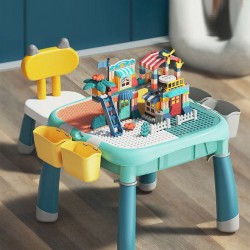 A multi-functional building block table, a large particle building puzzle for kids, is a convenient way to have fun