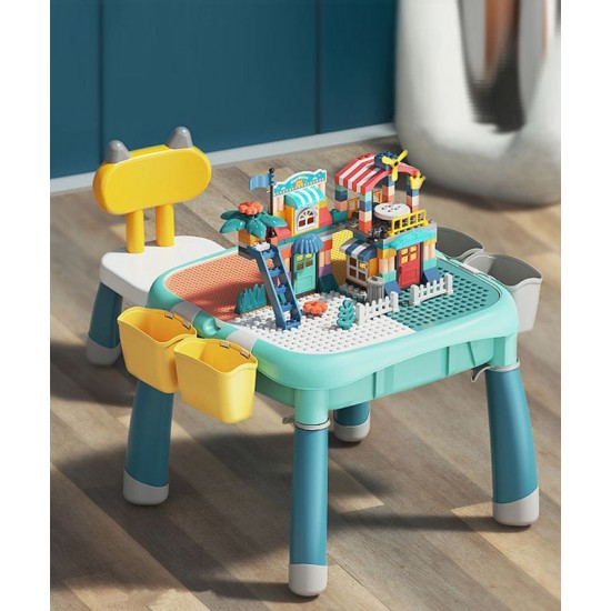 A multi-functional building block table, a large particle building puzzle for kids, is a convenient way to have fun