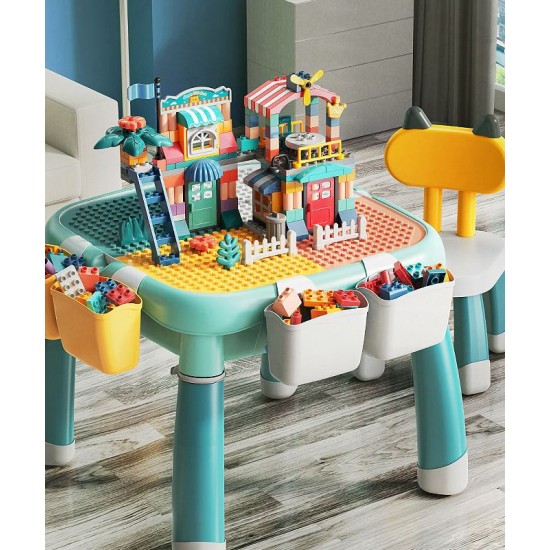A multi-functional building block table, a large particle building puzzle for kids, is a convenient way to have fun