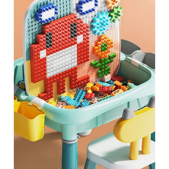 A multi-functional building block table, a large particle building puzzle for kids, is a convenient way to have fun