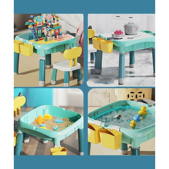 A multi-functional building block table, a large particle building puzzle for kids, is a convenient way to have fun