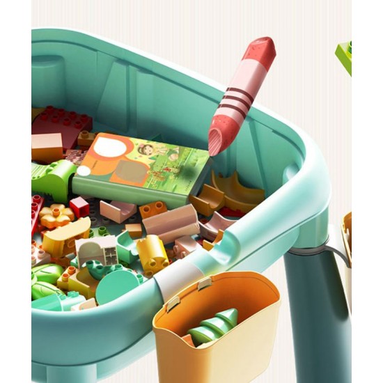 A multi-functional building block table, a large particle building puzzle for kids, is a convenient way to have fun