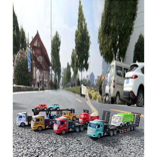Electric remote control toy car for boys, flatbed trailer with forklift, car transporter garbage transport truck