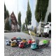 Electric remote control toy car for boys, flatbed trailer with forklift, car transporter garbage transport truck
