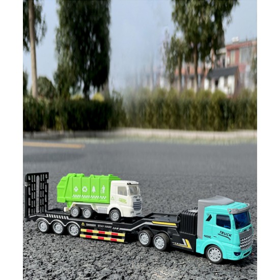 Electric remote control toy car for boys, flatbed trailer with forklift, car transporter garbage transport truck