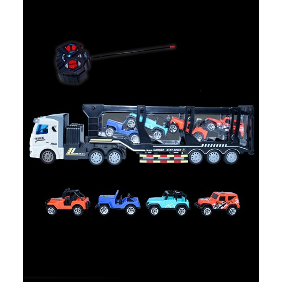 Electric remote control toy car for boys, flatbed trailer with forklift, car transporter garbage transport truck
