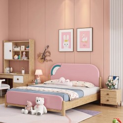 Little girl princess style children's bed, Scandinavian style simple pink girl bed