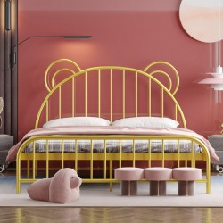 Double bed in a modern minimalist style, decorated with bear ears, environmentally friendly Nordic luxury wrought iron bed