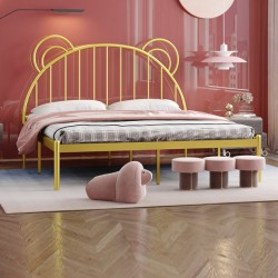 Double bed in a modern minimalist style, decorated with bear ears, environmentally friendly Nordic luxury wrought iron bed