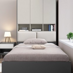 Minimalist single bed with simple wardrobe, integrated tatami bed for small apartment, multifunctional single storage bed