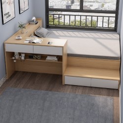 Simple and modern wood material bed with desk and large capacity storage childrens high box storage custom bed