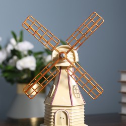 Home small decorations of white windmill, violin, gramophone and telephone in Nordic retro style 