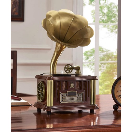 Retro phonograph, antique decoration for living room, vinyl record player, old fashioned creative design record music player