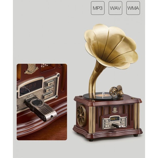 Retro phonograph, antique decoration for living room, vinyl record player, old fashioned creative design record music player