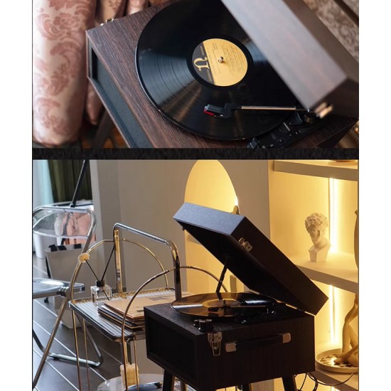 Floor standing retro phonograph, Scandinavian vintage vinyl record phonograph, multifunctional music player	