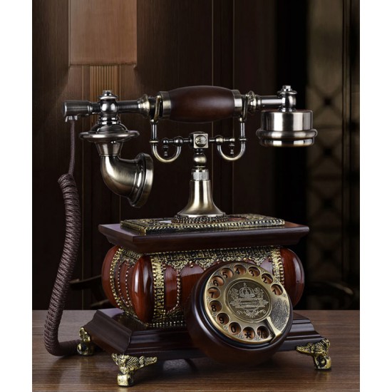 Old antique telephone, solid wood, European retro home telephone, stylish home phone