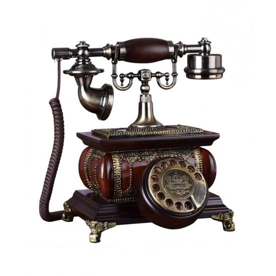 Old antique telephone, solid wood, European retro home telephone, stylish home phone
