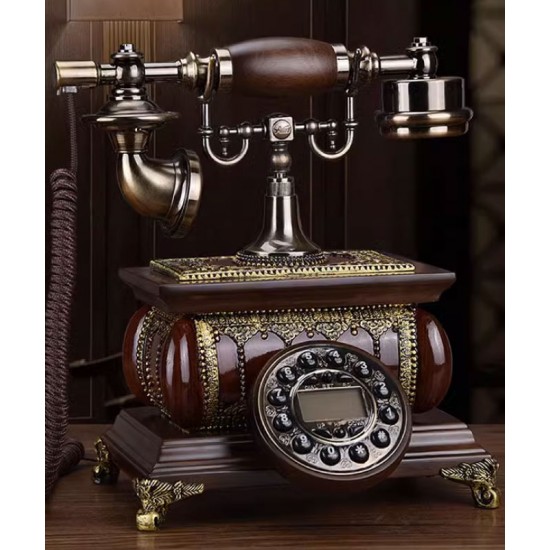 Old antique telephone, solid wood, European retro home telephone, stylish home phone