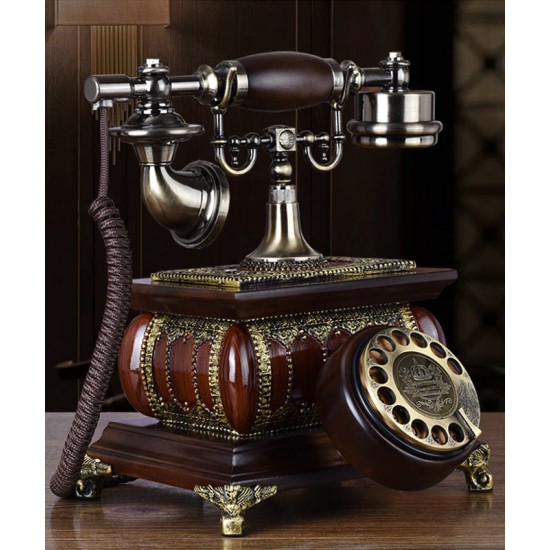 Old antique telephone, solid wood, European retro home telephone, stylish home phone