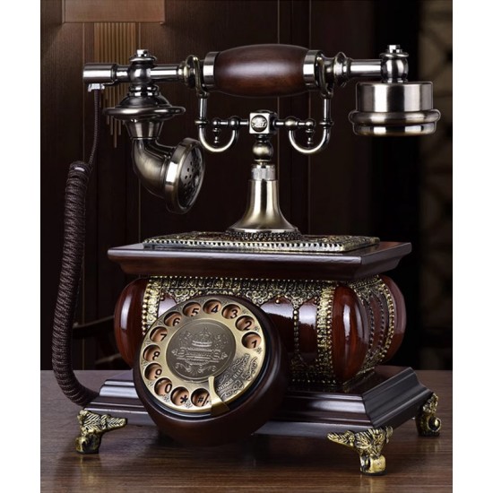Old antique telephone, solid wood, European retro home telephone, stylish home phone