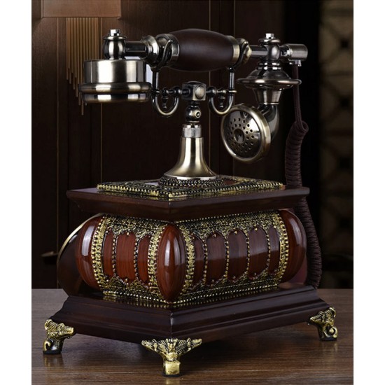 Old antique telephone, solid wood, European retro home telephone, stylish home phone
