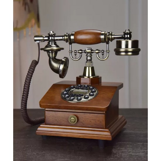 European style retro antique telephone, antique old-fashioned dial-up telephone, landline telephone for home