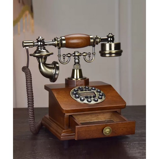 European style retro antique telephone, antique old-fashioned dial-up telephone, landline telephone for home