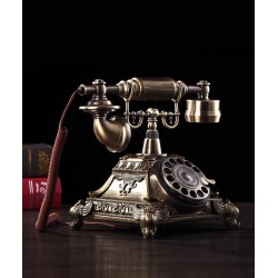 Classic elegance, antique European old fashioned telephone, creative wired landline phone for retro home fashion