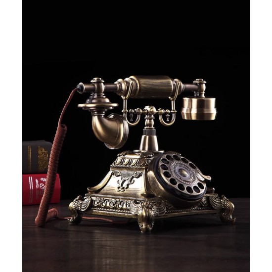 Classic elegance, antique European old fashioned telephone, creative wired landline phone for retro home fashion