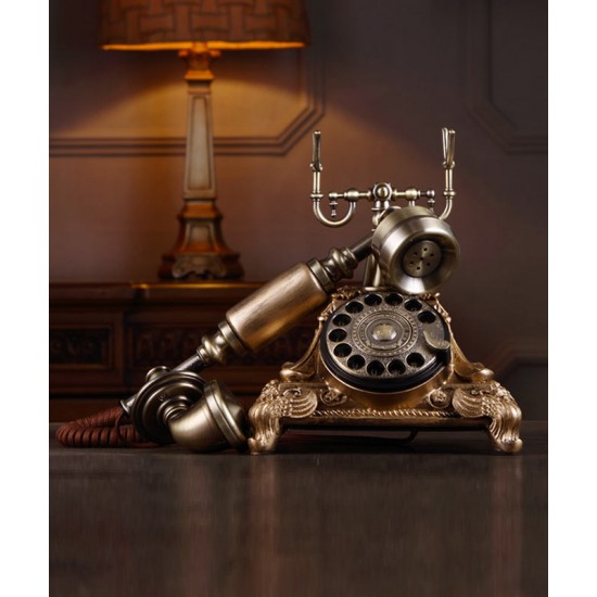 Classic elegance, antique European old fashioned telephone, creative wired landline phone for retro home fashion