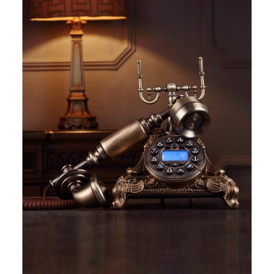 Classic elegance, antique European old fashioned telephone, creative wired landline phone for retro home fashion